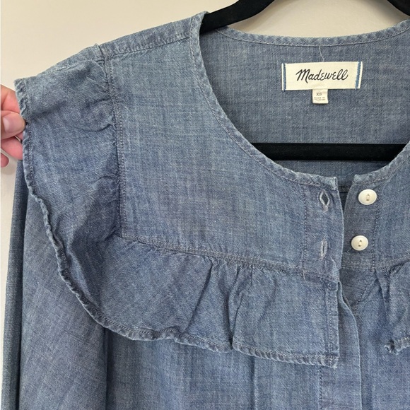 Madewell Jean Ruffle Button Down Shirt, Size XS - Picture 4 of 9